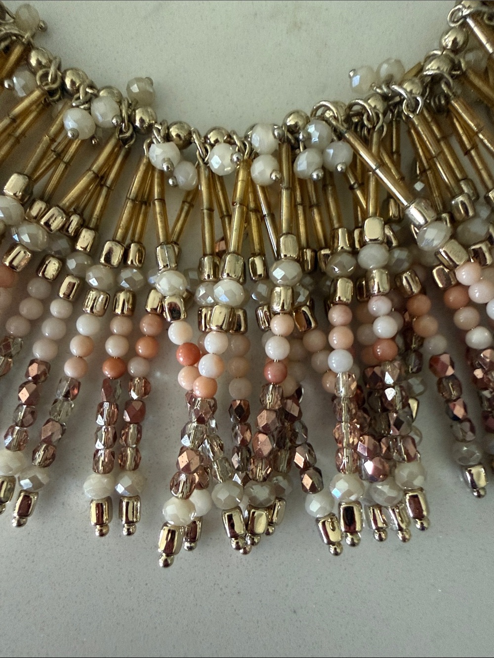 White House Black Market Gold Tassel Fringe Necklace with Pink Beads NWT - Picture 3 of 4